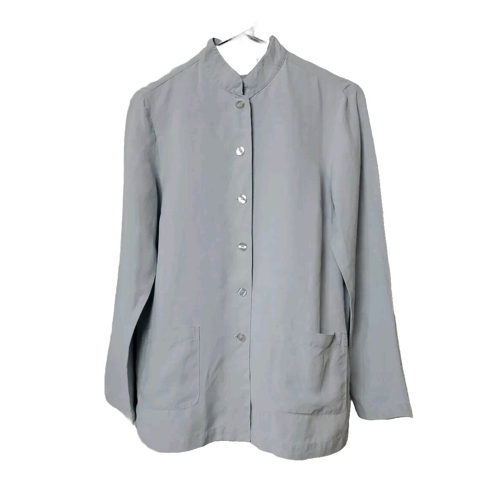 Saks Fifth Folio Women's Shirt Jacket Light Blue Linen Silk Blend Pockets‎ Sz S